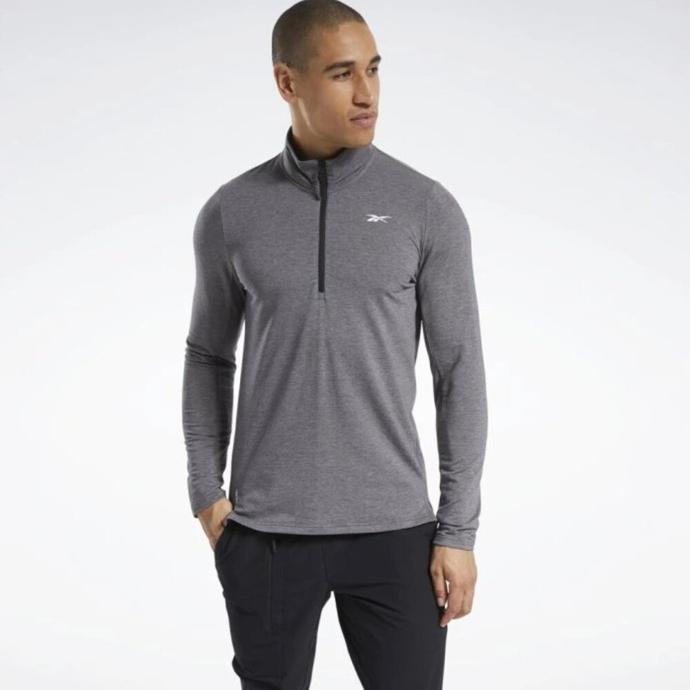 🆕Reebok Men's One Series Training Quarter Zip Sweatshirt, Small-Dark Heather Gr